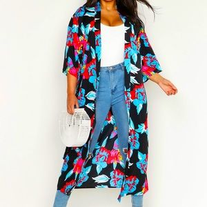 Floral Print Belted Kimono